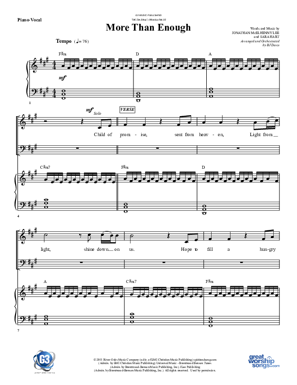 More Than Enough Piano/Vocal (G3 Worship)