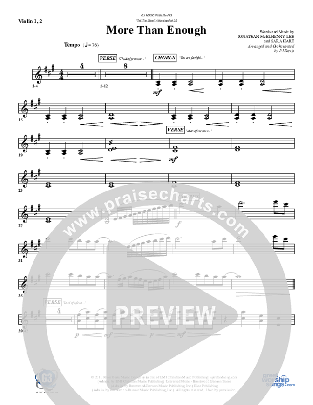 More Than Enough Violin 1/2 (G3 Worship)