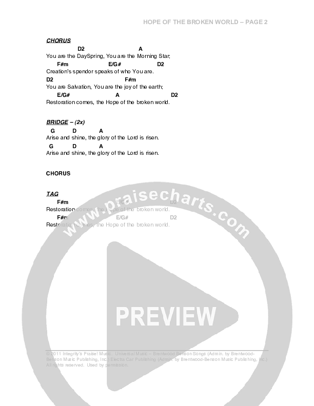 Hope Of The Broken World Chord Chart (G3 Worship)