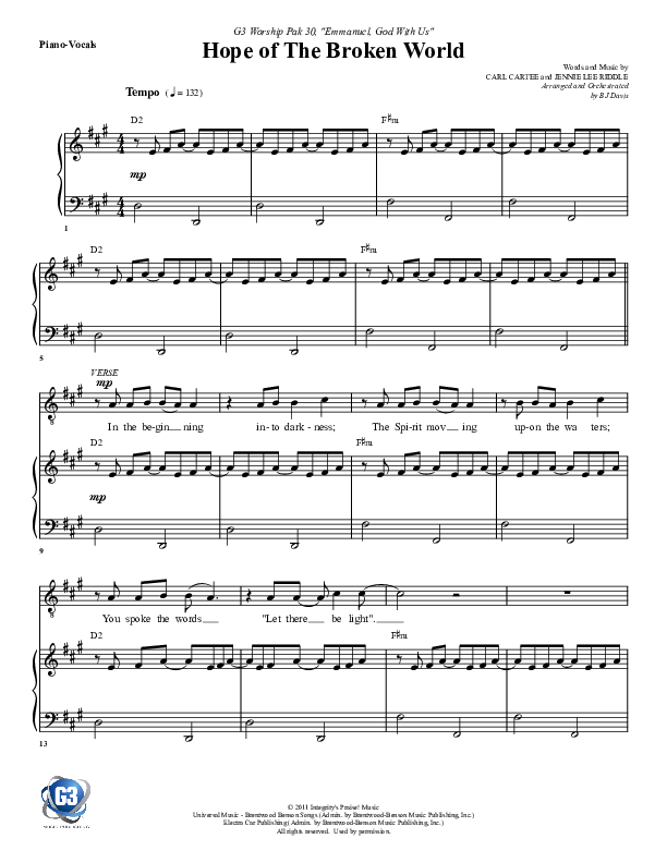 Hope Of The Broken World Piano/Vocal (G3 Worship)