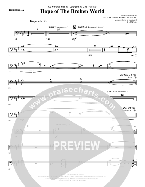Hope Of The Broken World Trombone 1/2 (G3 Worship)