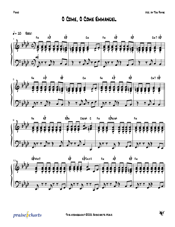 O Come O Come Emmanuel (Instrumental) Piano Sheet (Tom Payne)