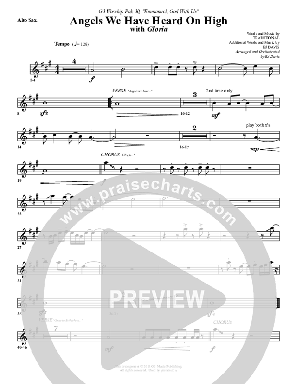 Angels We Have Heard On High Alto Sax (G3 Worship)