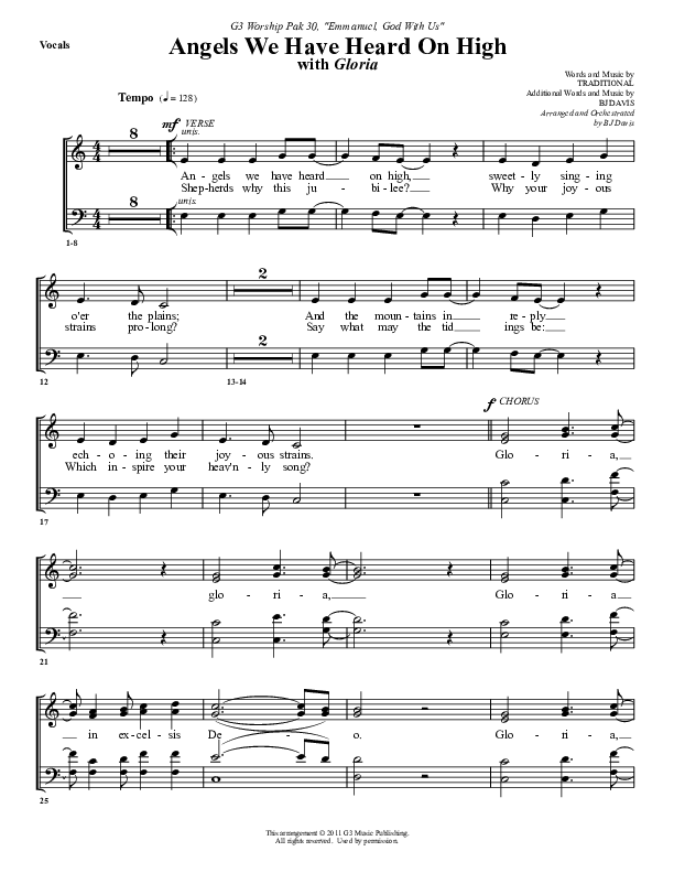 Angels We Have Heard On High Lead Sheet (G3 Worship)