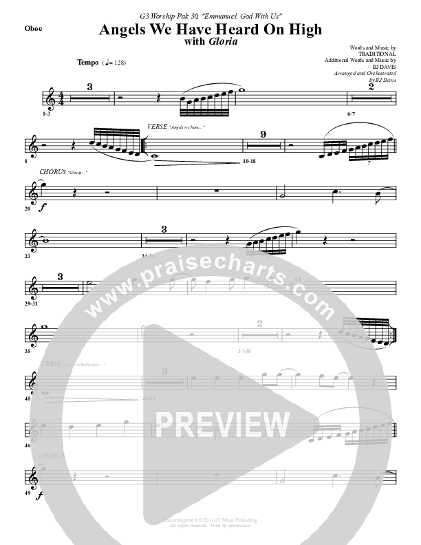 Angels We Have Heard On High Oboe (G3 Worship)