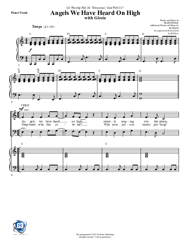Angels We Have Heard On High Piano/Vocal (G3 Worship)