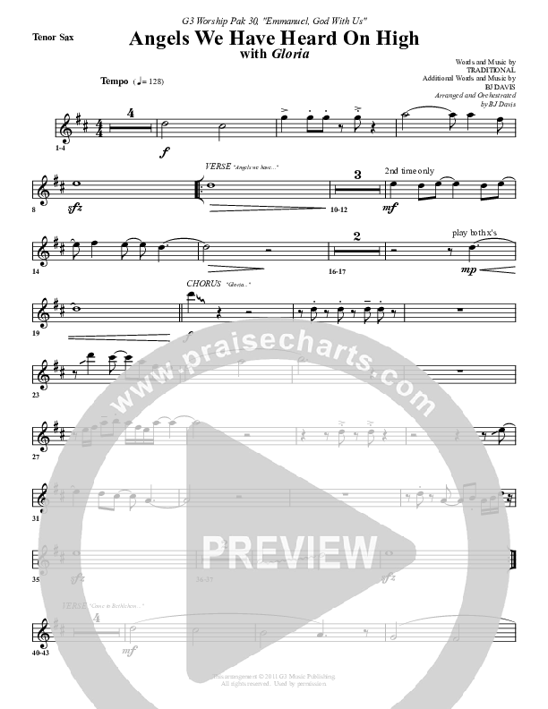 Angels We Have Heard On High Tenor Sax 2 (G3 Worship)