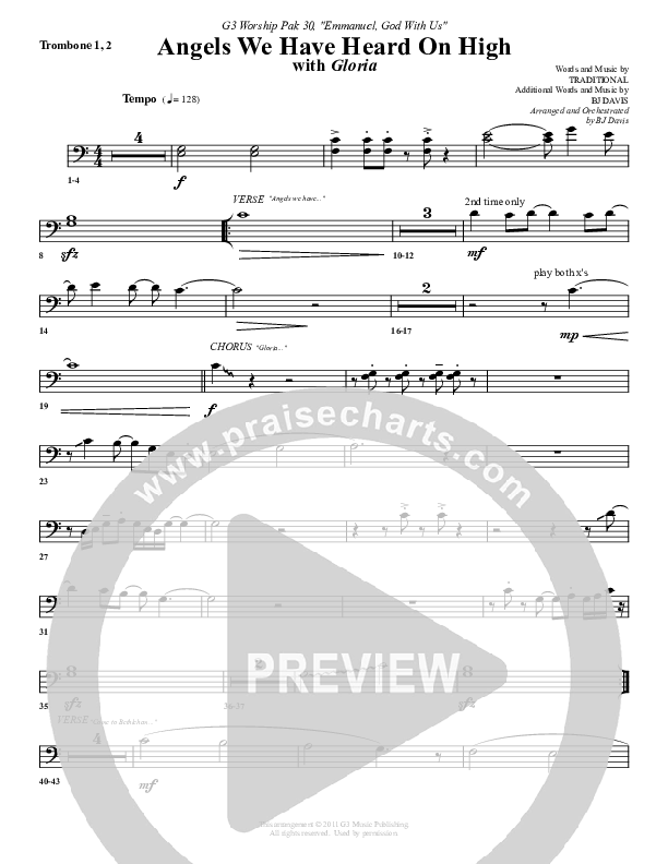 Angels We Have Heard On High Trombone 1/2 (G3 Worship)