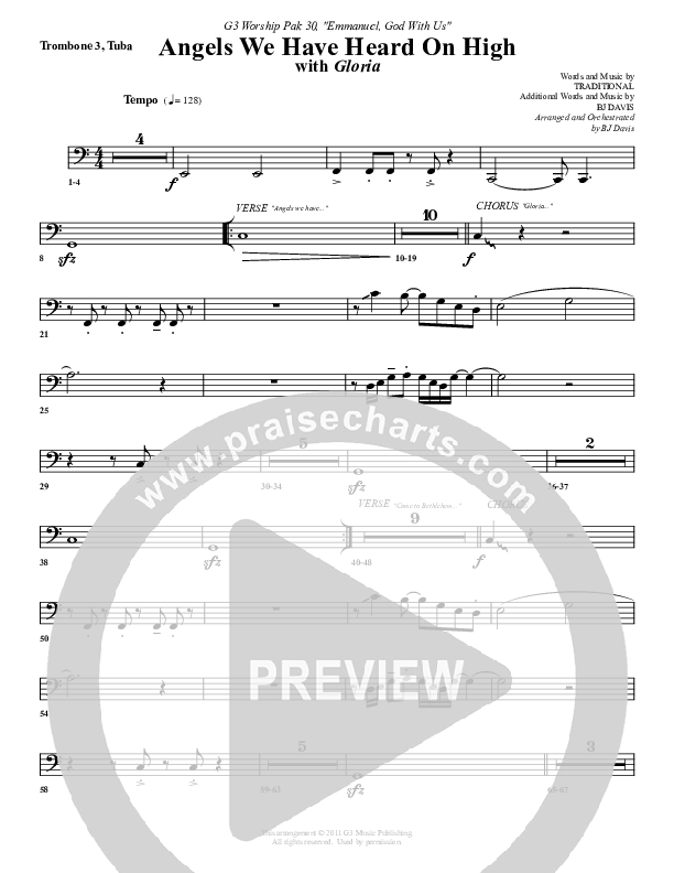 Angels We Have Heard On High Trombone 3/Tuba (G3 Worship)