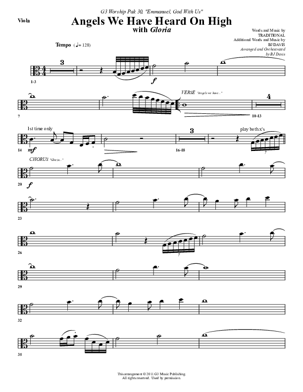 Angels We Have Heard On High Viola (G3 Worship)