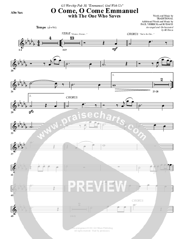 O Come O Come Emmanuel (with The One Who Saves) Alto Sax (G3 Worship)