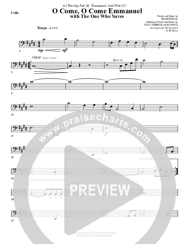O Come O Come Emmanuel (with The One Who Saves) Cello (G3 Worship)