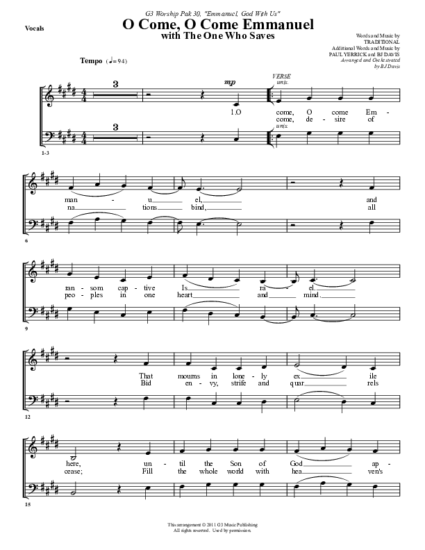 O Come O Come Emmanuel (with The One Who Saves) Choir Sheet (G3 Worship)