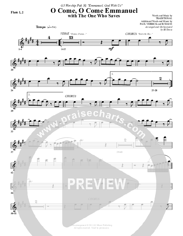 O Come O Come Emmanuel (with The One Who Saves) Flute 1/2 (G3 Worship)