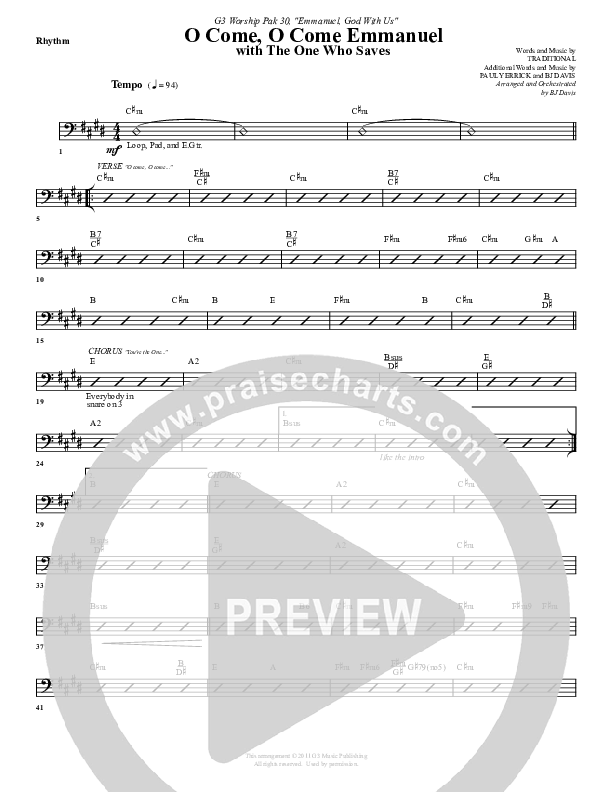 O Come O Come Emmanuel (with The One Who Saves) Rhythm Chart (G3 Worship)