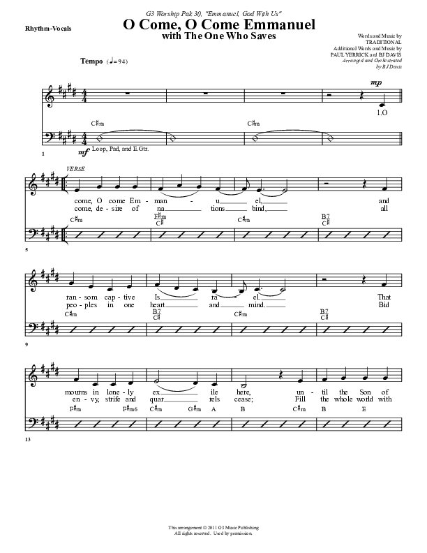 O Come O Come Emmanuel (with The One Who Saves) Rhythm/Vocal (G3 Worship)