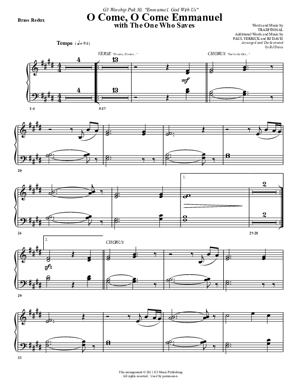 O Come O Come Emmanuel (with The One Who Saves) Synth Brass (G3 Worship)