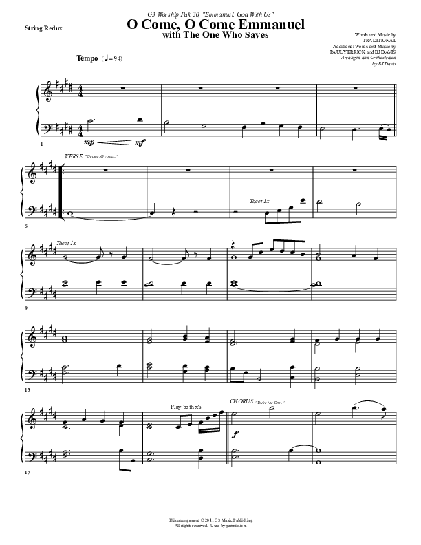 O Come O Come Emmanuel (with The One Who Saves) Synth Strings (G3 Worship)