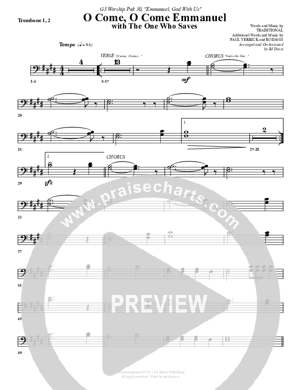 O Come O Come Emmanuel (with The One Who Saves) Trombone 1/2 (G3 Worship)