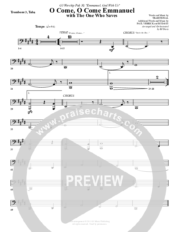 O Come O Come Emmanuel (with The One Who Saves) Trombone 3/Tuba (G3 Worship)