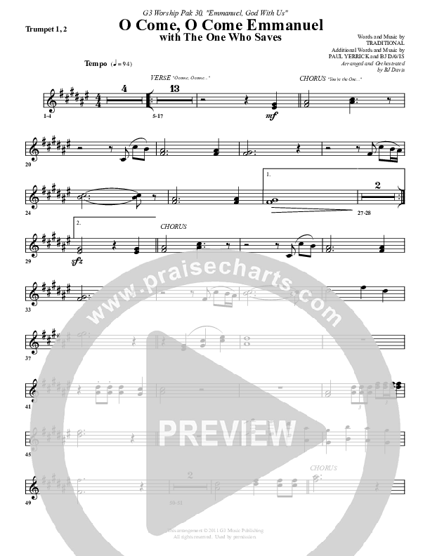 O Come O Come Emmanuel (with The One Who Saves) Trumpet 1,2 (G3 Worship)
