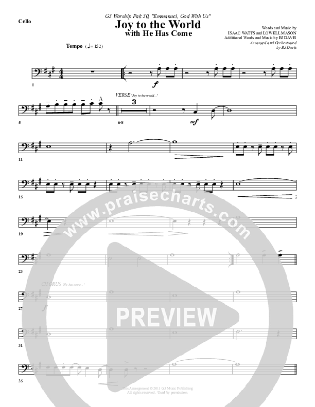 Joy To The World (with He Has Come) Cello (G3 Worship)