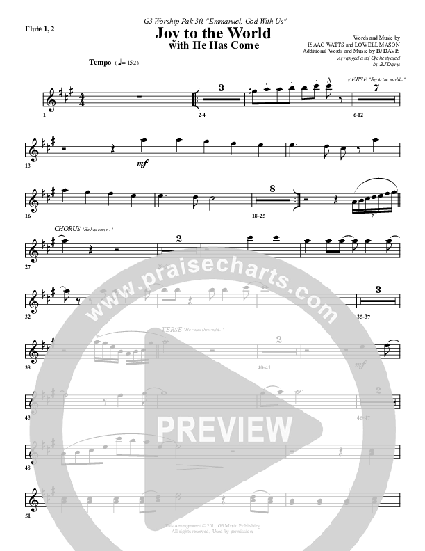 Joy To The World (with He Has Come) Flute 1/2 (G3 Worship)