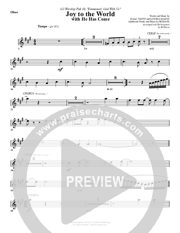 Joy To The World (with He Has Come) Oboe (G3 Worship)