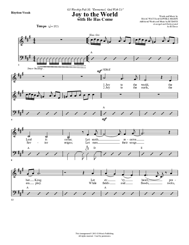 Joy To The World (with He Has Come) Rhythm/Vocal (G3 Worship)