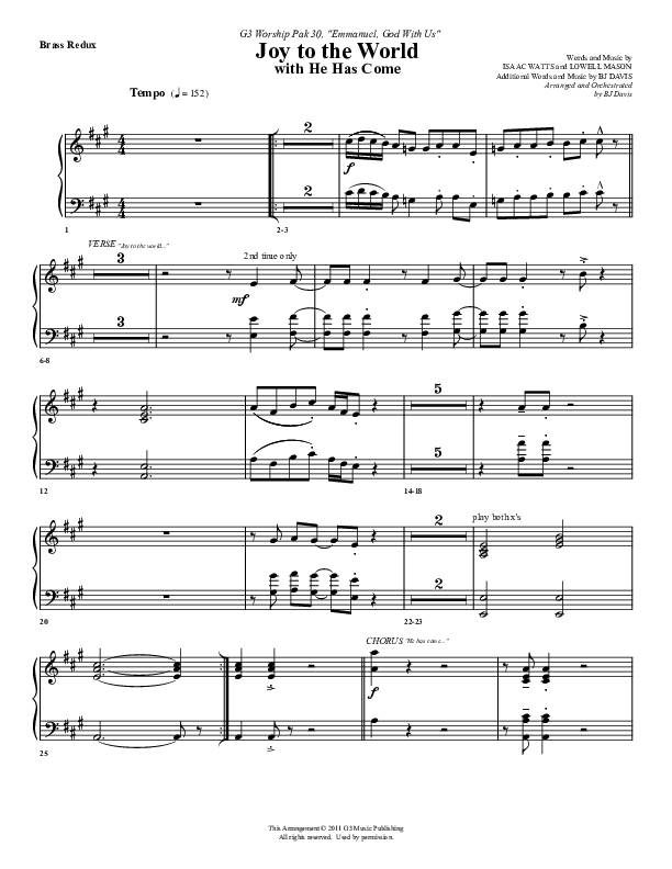 Joy To The World (with He Has Come) Synth Brass (G3 Worship)