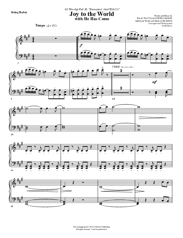 Joy To The World (with He Has Come) Synth Strings (G3 Worship)