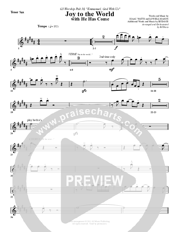 Joy To The World (with He Has Come) Tenor Sax 2 (G3 Worship)