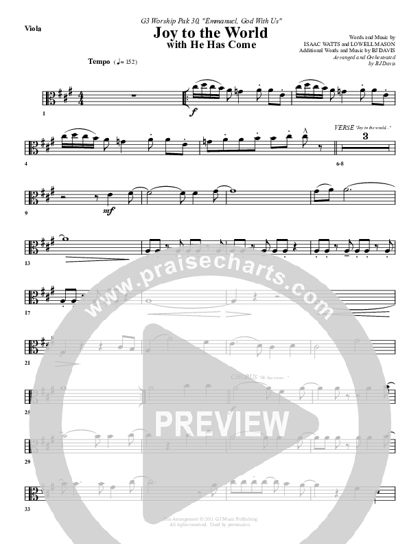 Joy To The World (with He Has Come) Viola (G3 Worship)