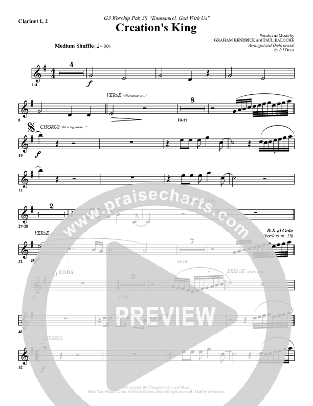 Creation's King Clarinet 1/2 (G3 Worship)