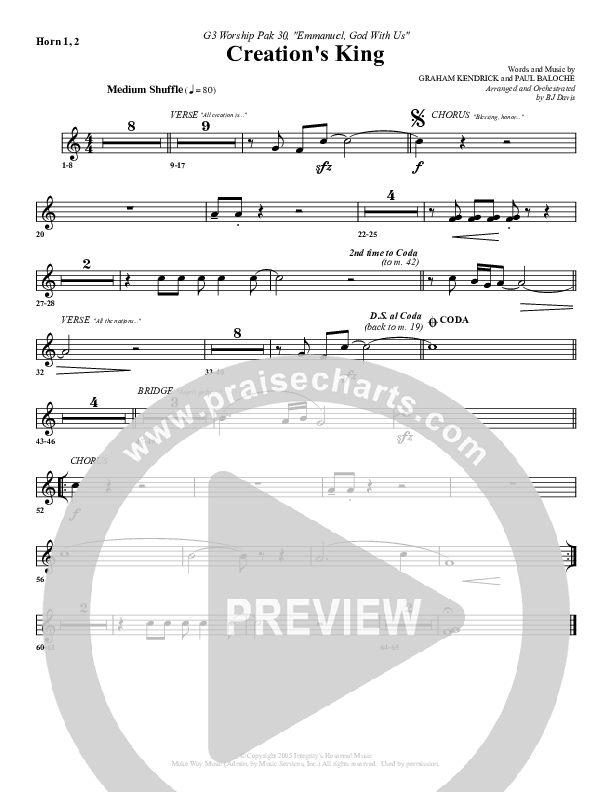 Creation's King French Horn 1/2 (G3 Worship)