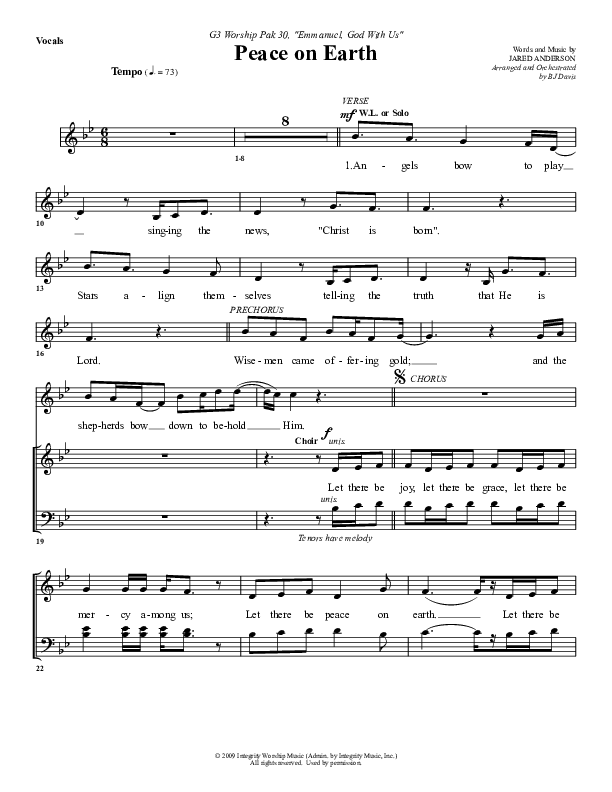 Peace On Earth Choir Sheet (G3 Worship)