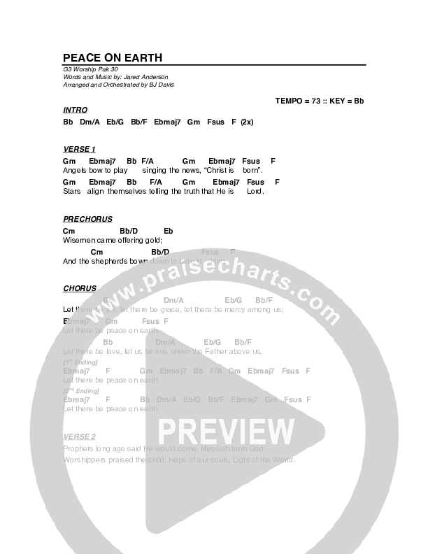Peace On Earth Chord Chart (G3 Worship)