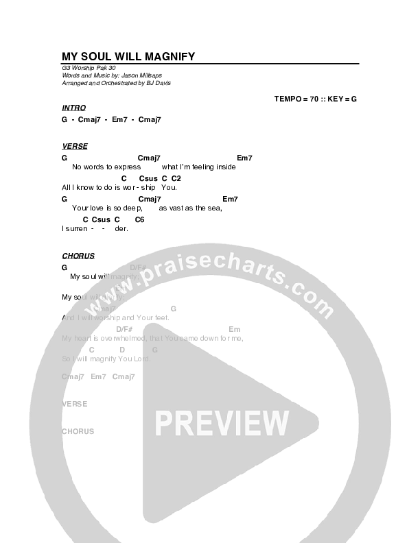 My Soul Will Magnify Chord Chart (G3 Worship)