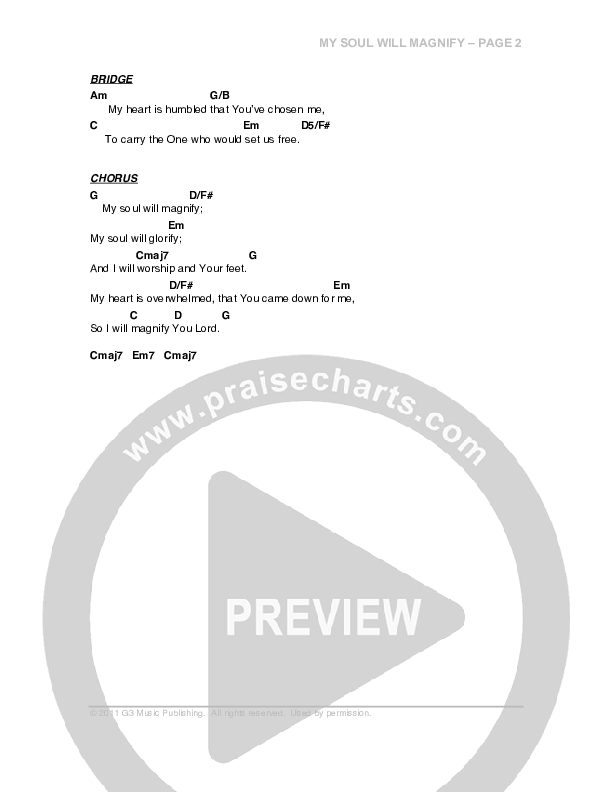 My Soul Will Magnify Chord Chart (G3 Worship)