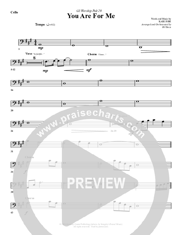 You Are For Me Cello (G3 Worship)