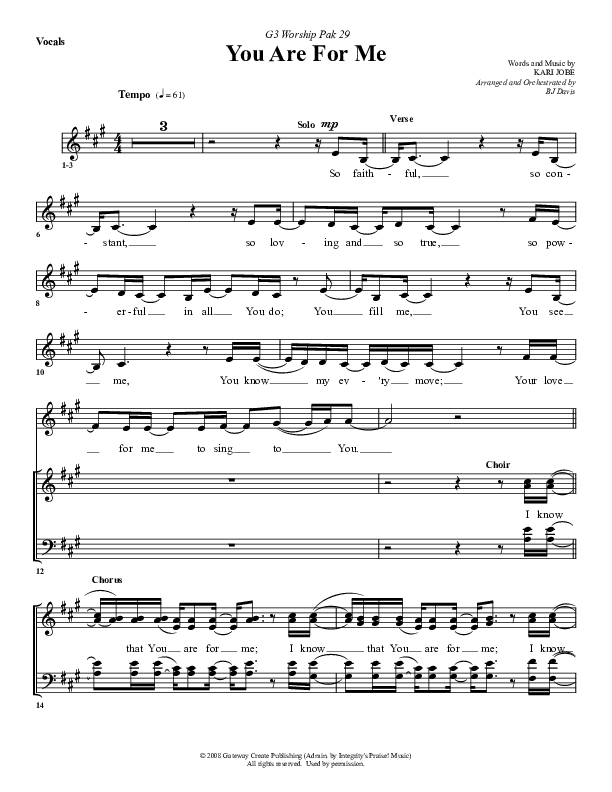 You Are For Me Choir Sheet (G3 Worship)