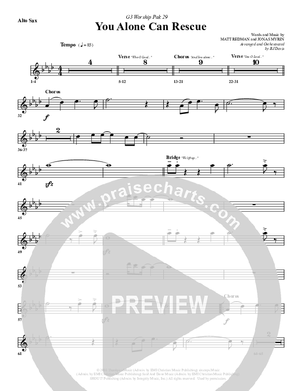 You Alone Can Rescue Alto Sax (G3 Worship)