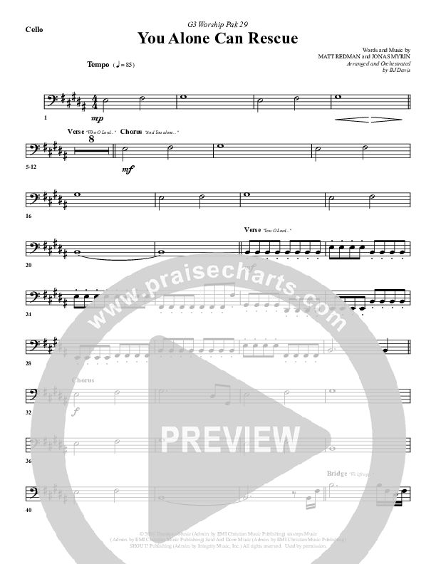 You Alone Can Rescue Cello (G3 Worship)