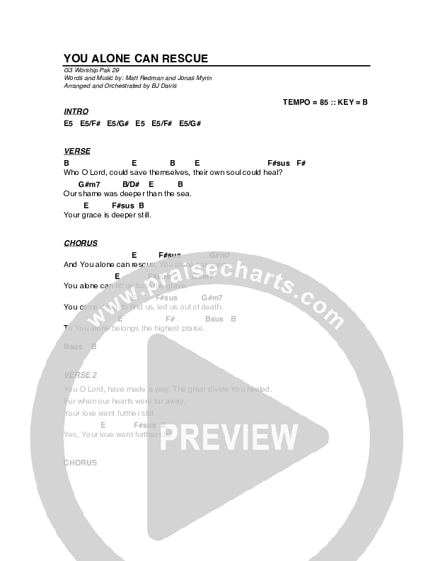 You Alone Can Rescue Chord Chart (G3 Worship)