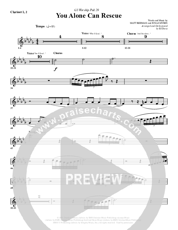 You Alone Can Rescue Clarinet 1/2 (G3 Worship)