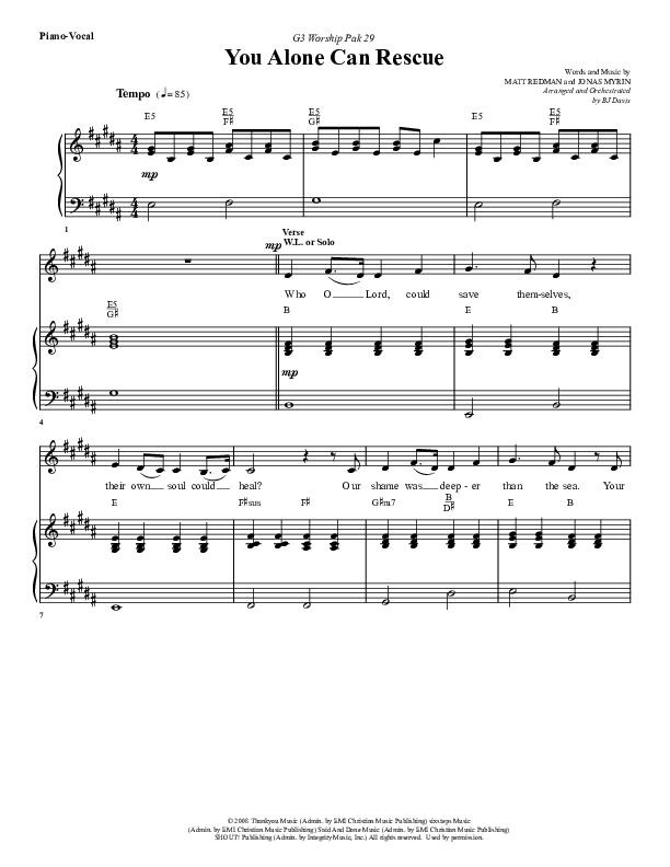 You Alone Can Rescue Piano/Vocal (G3 Worship)