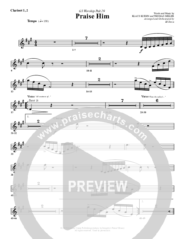Praise Him Clarinet 1/2 (G3 Worship)
