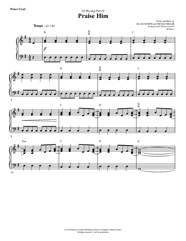 Praise Him Piano/Vocal (G3 Worship)
