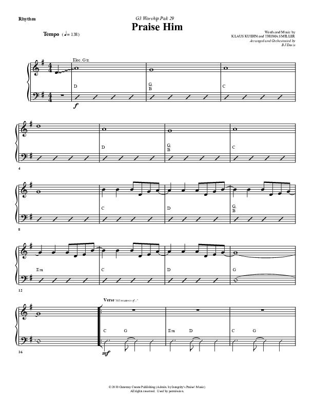 Praise Him Rhythm Chart (G3 Worship)