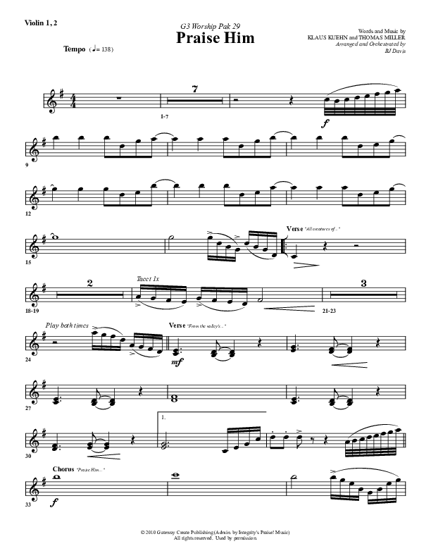 Praise Him Violin 1/2 (G3 Worship)